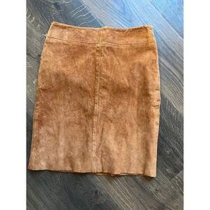 Justin Taylor Suede Leather Pencil‎ Skirt Women's Tan Brown Size 3/4